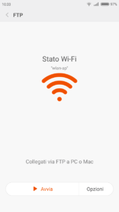 schermata ftp di file explorer con pulsante avvia