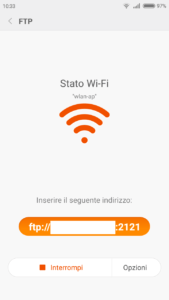 dalla sezione ftp di file explorer, viene richiesto di inserire l'indirizzo ftp