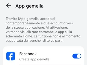 schermata di android da cui si è attivata l'app gemella per facebook