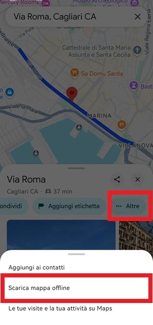 mappa di maps da cui si può accedere alle voci altre e scarica mappe offline