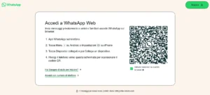 schermata accedi a whatsapp web nel browser con il codice qr da scansionare