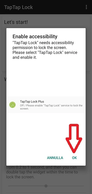 da taptap lock una freccia indica la voce ok
