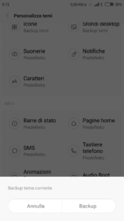 schermata di backup del tema corrente sulla miui
