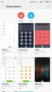 schermata della miui con le tastiere che possono essere selezionate per il dialer