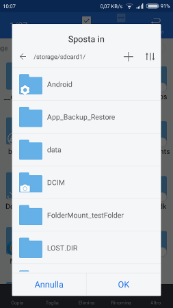 da Ex Gestore File è visibile la pagina sposta in