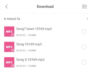 dal file manager sono visibili i nomi dei file musicali scaricati
