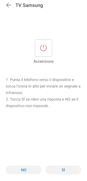 dall'app telecomando vengono mostrate le istruzioni per il riconoscimento della tv