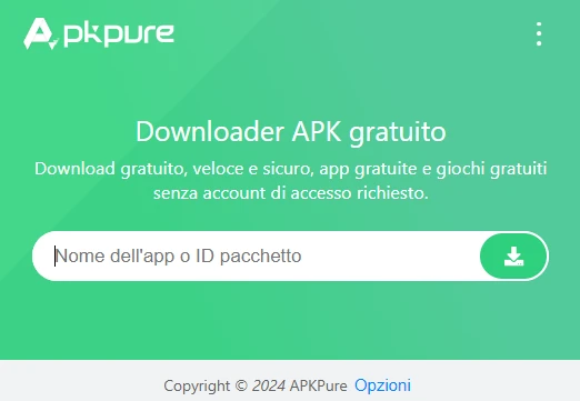 barra di ricerca del sito apk pure