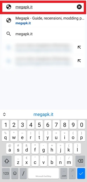 nella barra di ricerca di google chrome per android è stato digitato il nome del sito megapk.it