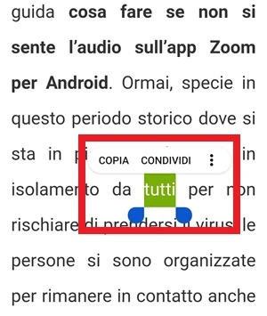 dal testo della pagina web del sito megapk.it è stata selezionata la parola tutti ed è visibile la finestra popup con le voci copia, condividi e l'icona i 3 punti in verticale