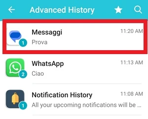 da Notification History Log per l'app messaggi di google è visibile il testo contenuto nella notifica
