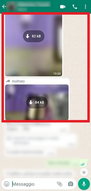 chat di whatsapp con le immagini presenti con una sfocatura