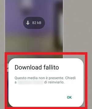 messaggio download fallito dell'immagine sfocata nella chat di whatsapp