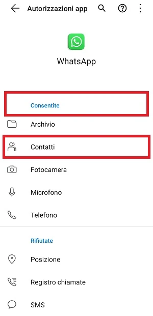 icona autorizzazioni consentite contatti whatsapp Cosa fare se un contatto è in rubrica ma non appare su Whatsapp