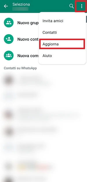 icona aggiorna contatti Cosa fare se un contatto è in rubrica ma non appare su Whatsapp