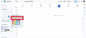 schermata di google calendario con in evidenza la voce impostazioni e condivisione