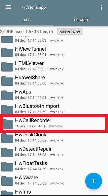 dal file manager la cartella hwcallrecorder ha una cornice rossa intorno