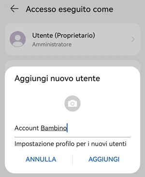 dalla pagina accesso eseguito come si è messo come nome utente il nick name account bambino