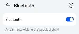 schermata bluetooth di android con l'interruttore attivo di fianco a all'opzione bluetooth