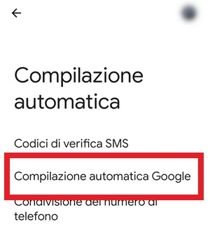 dalla pagina compilazione automatica è evidenziata con un riquadro rosso la voce compilazione automatica google