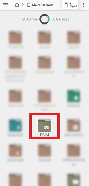 dal file manager la cartella dcim è messa in evidenza con un riquadro rosso