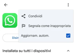 schermata di download di whatsapp da cui si deve togliere il segno di spunta di fianco a aggiornam automat