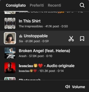schermata suoni di tiktok da aggiungere ai video