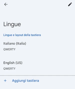 sezione lingue della tastiera gboard con impostata come lingua l'italiano e inglese