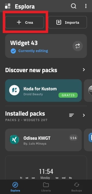 da KWGT widget la voce crea ha un riquadro rosso intorno