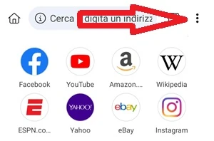 icona menu di kiwi browser che è rappresentata con 3 punti neri messi in verticale uno sopra l'altro