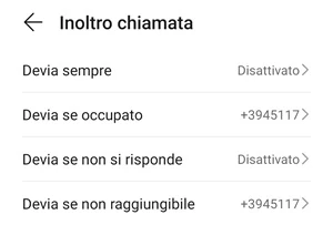 tutte le voci che sono presenti su inoltro di chiamata e che sono devia sempre, devia se occupato, devia se non risponde, devia se non raggiungibile