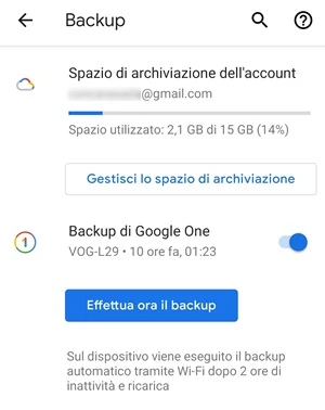 schermata di gogle drive per il backup