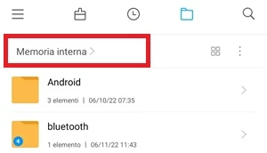 la mi file manager la voce memoria interna ha una cornice rossa intorno