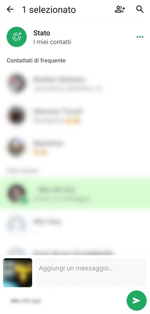 schermata invia video su whatsapp dopo aver selezionato un contatto