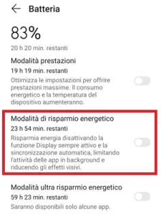 risparmio energetico batteria disattivazione dalle impostazioni batteria