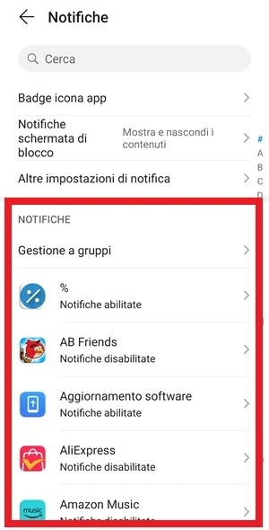 dalla pagina notifiche, è resa più visibile la voce gestione e gruppi