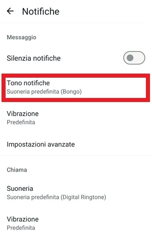 schermata di whatsapp da cui si può dare un tono di notifica diverso al contatto