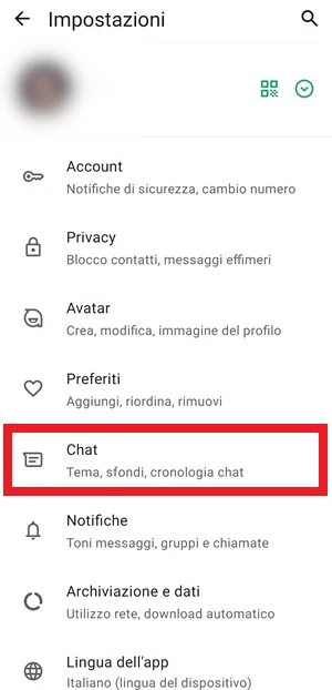 la voce chat è selezionata dalle impostazioni di whatsapp