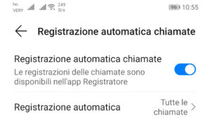 l'interruttore di fianco a registrazione automatica chiamate è attivo