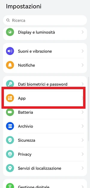 dalle impostazioni di android la voce app ha un riquadro rosso intorno