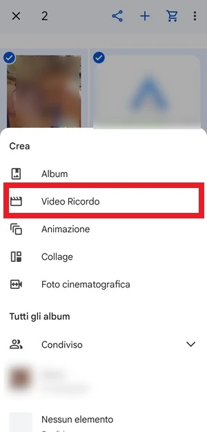 schermata google foto da cui è selezionata la voce video ricordo