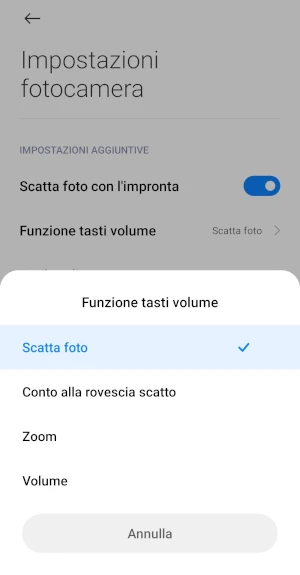 dalla pagina impostazioni fotocamera di xiaomi è possibile cambiare la funzione dei tasti volume