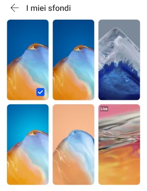 dalla sezione i miei sfondi sono visibili i vari tipi di wallpaper disponibili per il telefono in uso tra cui quello con l'etichetta live che è lo sfondo animato