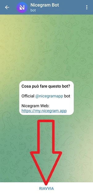 su telegram una freccia rossa indica la voce riavvia