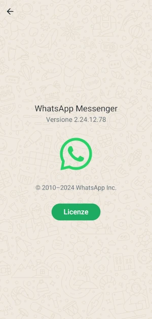 pagina di whatsapp da cui si può vedere la versione attualmente installata dell'applicazione