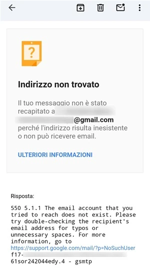 pagina indirizzo non trovato di google gmail