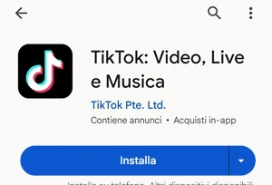 schermata di download nel play store dell'app tiktok con il pulsante installa in primo piano