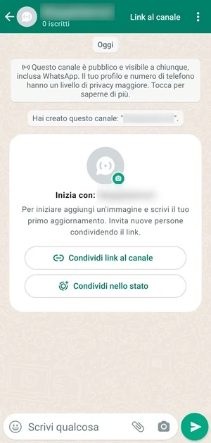 pagina del canale di whatsapp