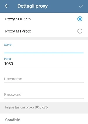 schermata dettagli proxy di telegram da cui è possibile impostare il proxy