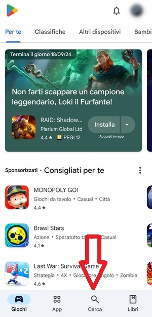 icona con la lente cerca del play store